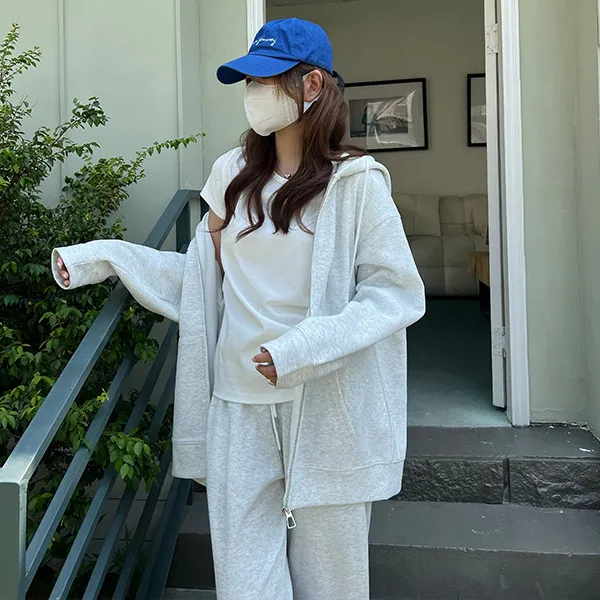 Loose And Hooded Cardigan Sweater Coat Thickened Lazy Casual Style - Greyish White