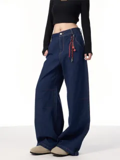 American Retro Lanyard Design Jeans - Blue - View 1