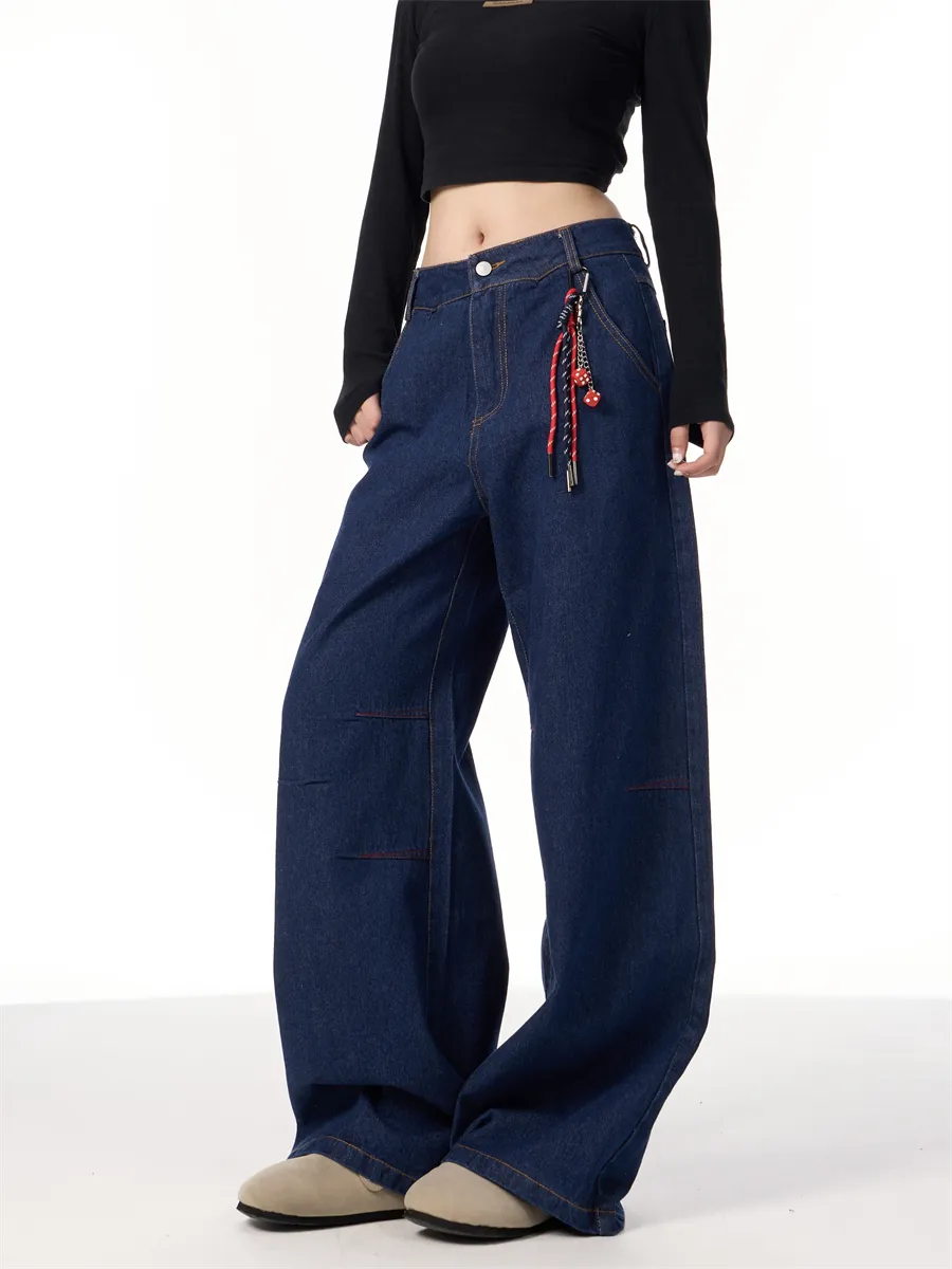 American Retro Lanyard Design Jeans - Blue
