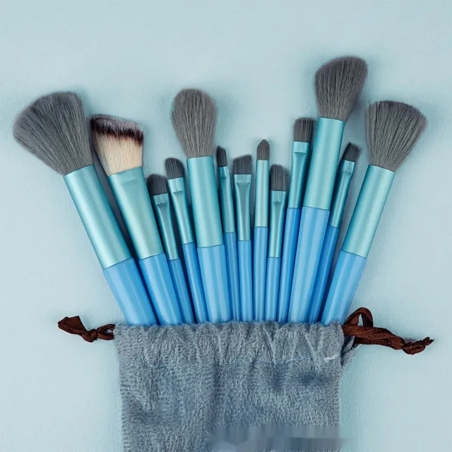 Makeup Brush Set Portable And Complete Set Of Tools Blue With Bag - Shop at LoveMi