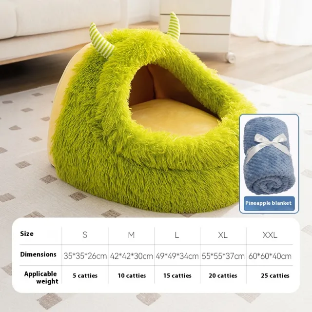 Autumn And Winter Dog Plush Warm Thickened Pet Bed Green Long Hair Monster 2 - Shop at LoveMi