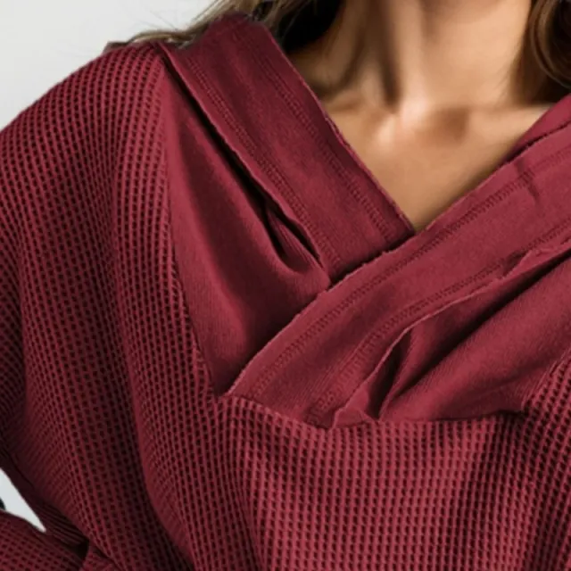 New Women's Autumn Solid Color Casual Long Sleeves Hooded Sweater Red - Shop at LoveMi