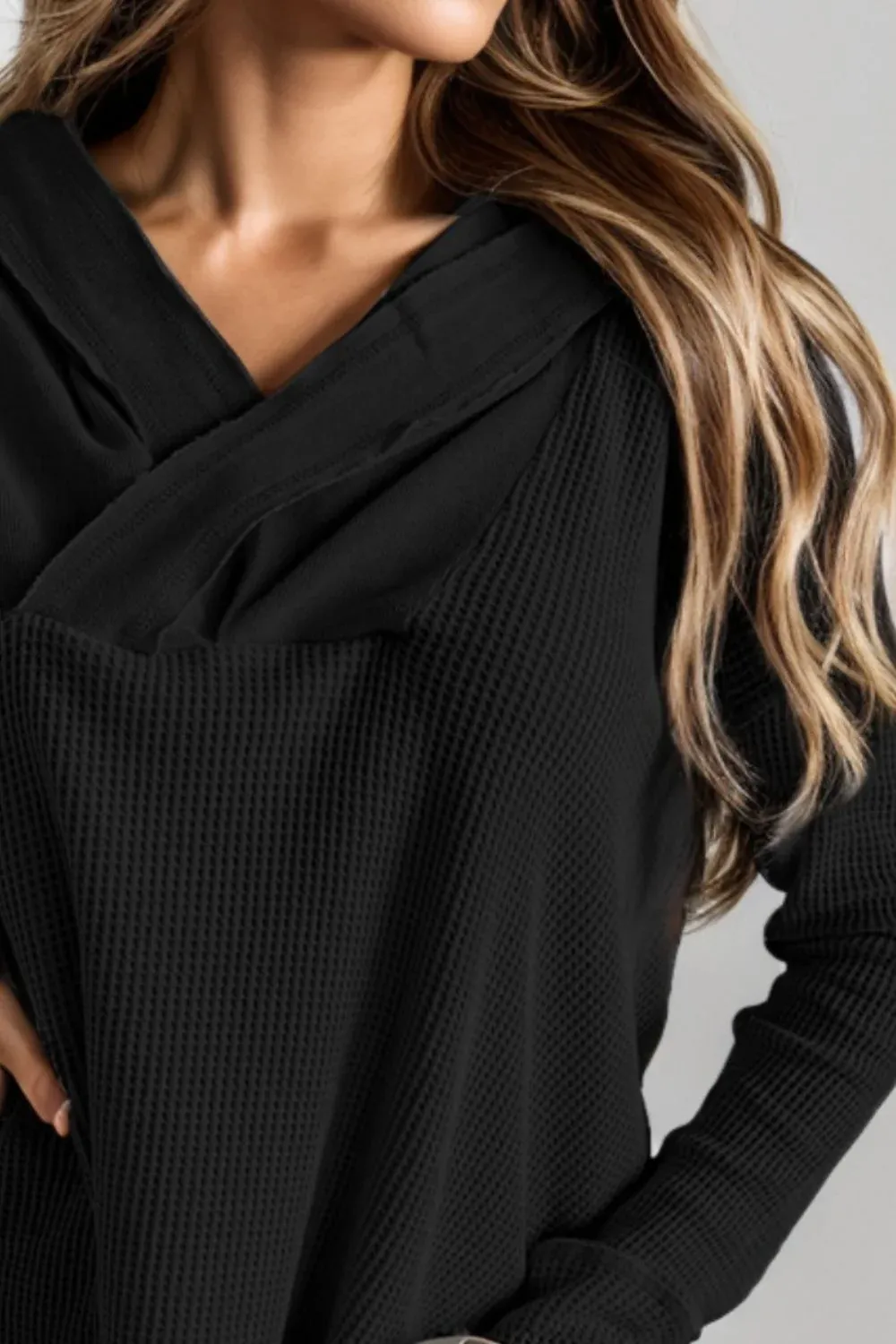 New Women's Autumn Solid Color Casual Long Sleeves Hooded Sweater - Black