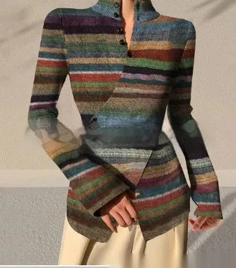New Stand Collar Striped Cross Hem Top Color - Shop at LoveMi