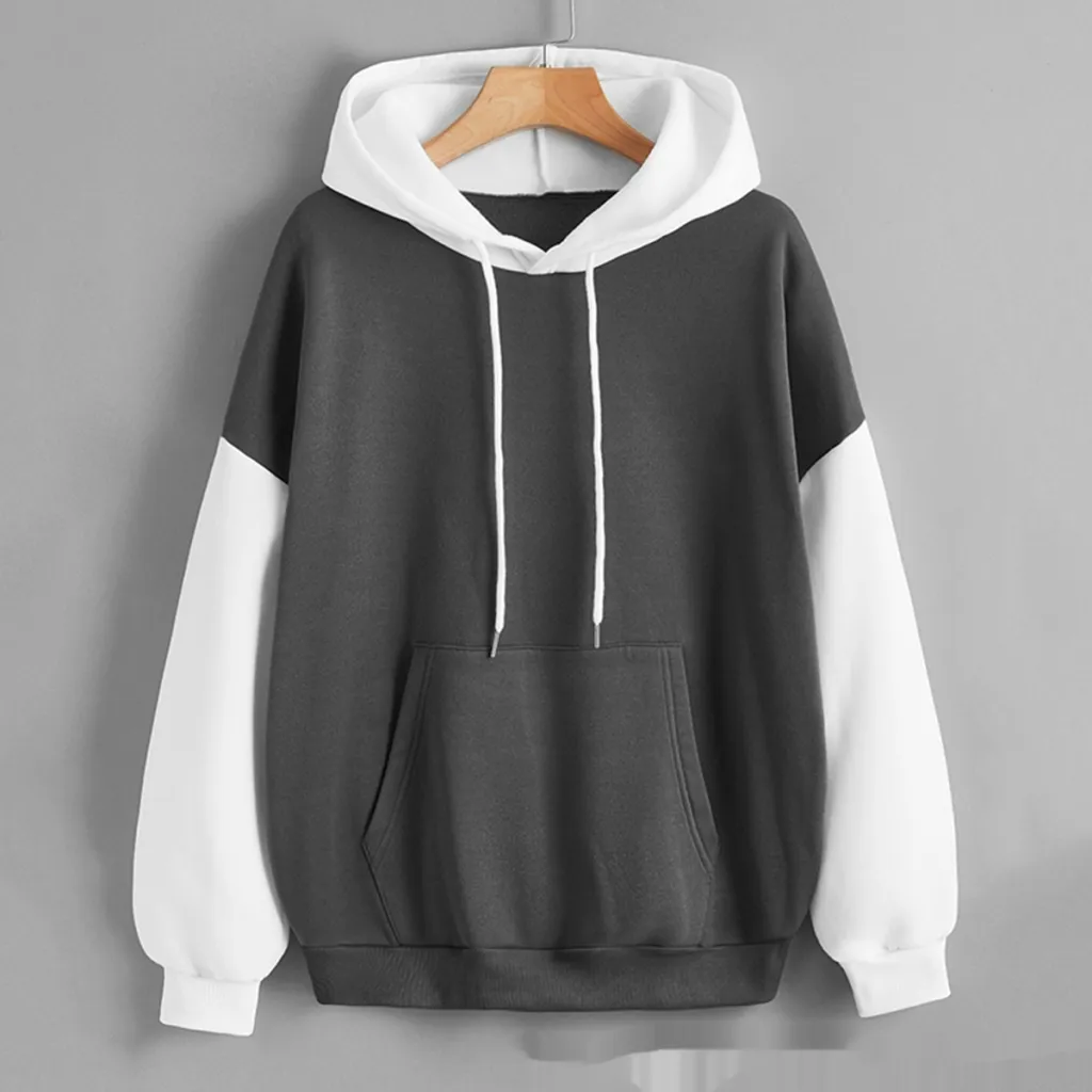 Women's Hooded Spring And Autumn All-match Coat Casual Loose Patchwork Top Fashion - Gray