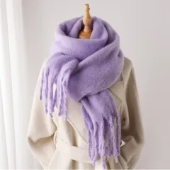 Mohair Pure Colour All-matching Winter Warm Lengthened Fringe Bib Towel - Violet - View 1