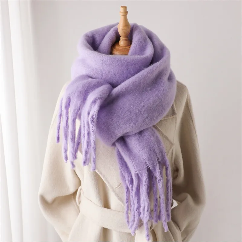Mohair Pure Color All-matching Winter Warm Lengthened Fringe Bib Towel - Violet