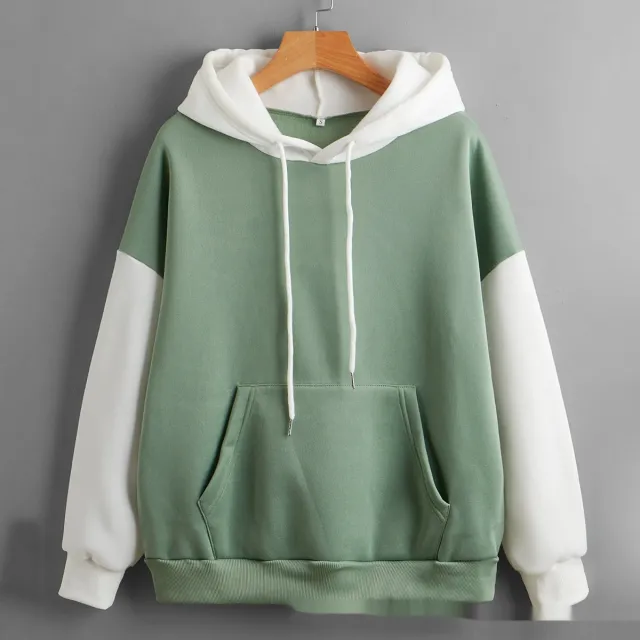 Women's Hooded Spring And Autumn All match Coat Casual Loose Patchwork Top Fashion Green - Shop at LoveMi