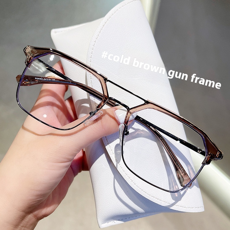 Anti blue Light Glasses Double Beam Frame Cold Brown Gun Frame - Shop at LoveMi