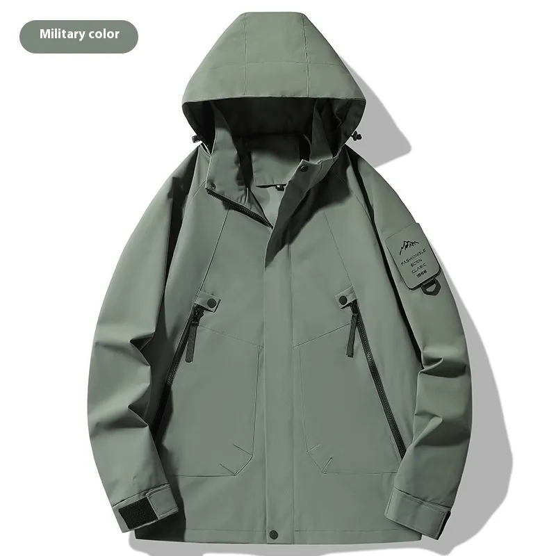 Single-layer Outdoor Shell Jacket Thin Windproof Waterproof Mountaineering Suit - Army Color-M