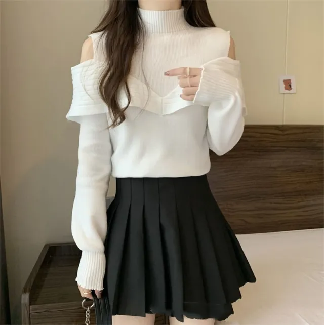 Women's Korean style Half turtleneck Bottoming Sweater White - Shop at LoveMi