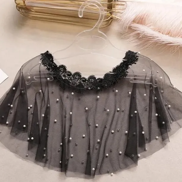Small Shawl New Black Mesh Pearl Particle Lace Black - Shop at LoveMi
