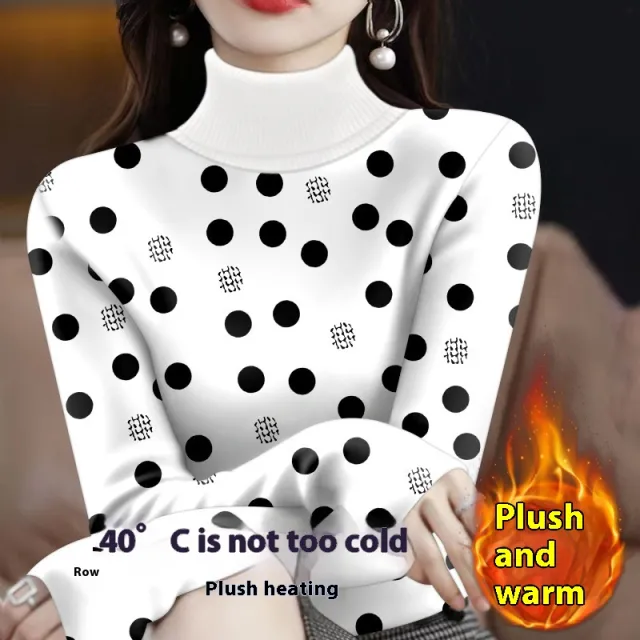 Fleece lined Thickened Turtleneck Bottoming Shirt For Women Gray Dot - Shop at LoveMi