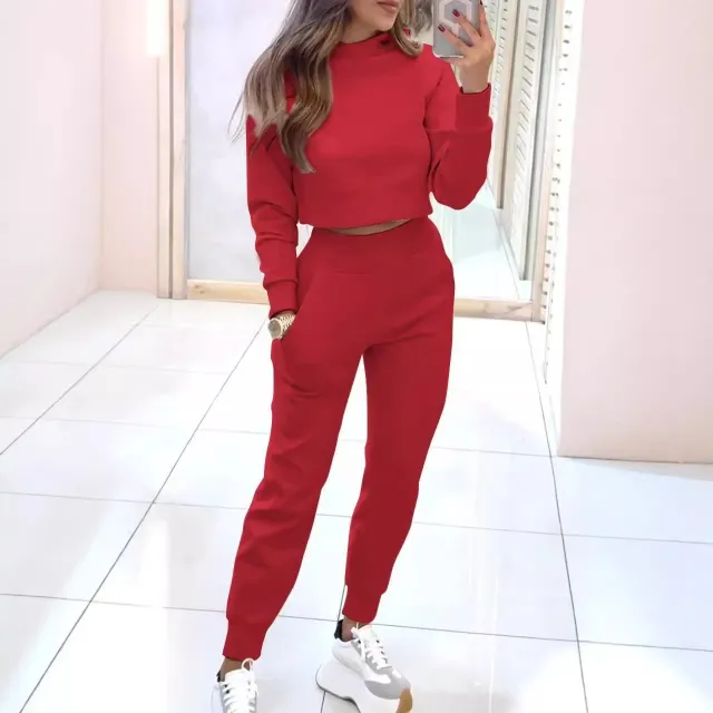 Autumn And Winter Ladies High Collar Slim Fit Long Sleeves Casual Suit Red - Shop at LoveMi