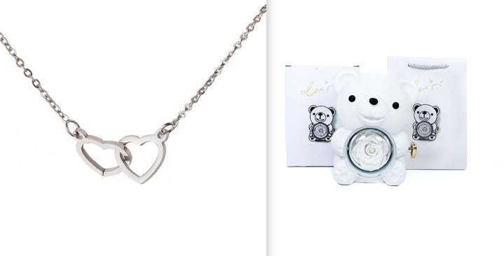 قلادة مرآة من الفولاذ المقاوم للصدأ بتصميم القلب المزدوج من التيتانيوم وسلسلة الترقوة بحلقات مزدوجة