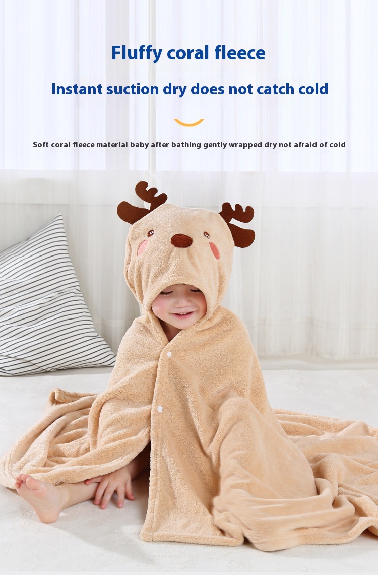 رداء حمام للأطفال بقلنسوة من قماش الفليس المرجاني سريع الجفاف