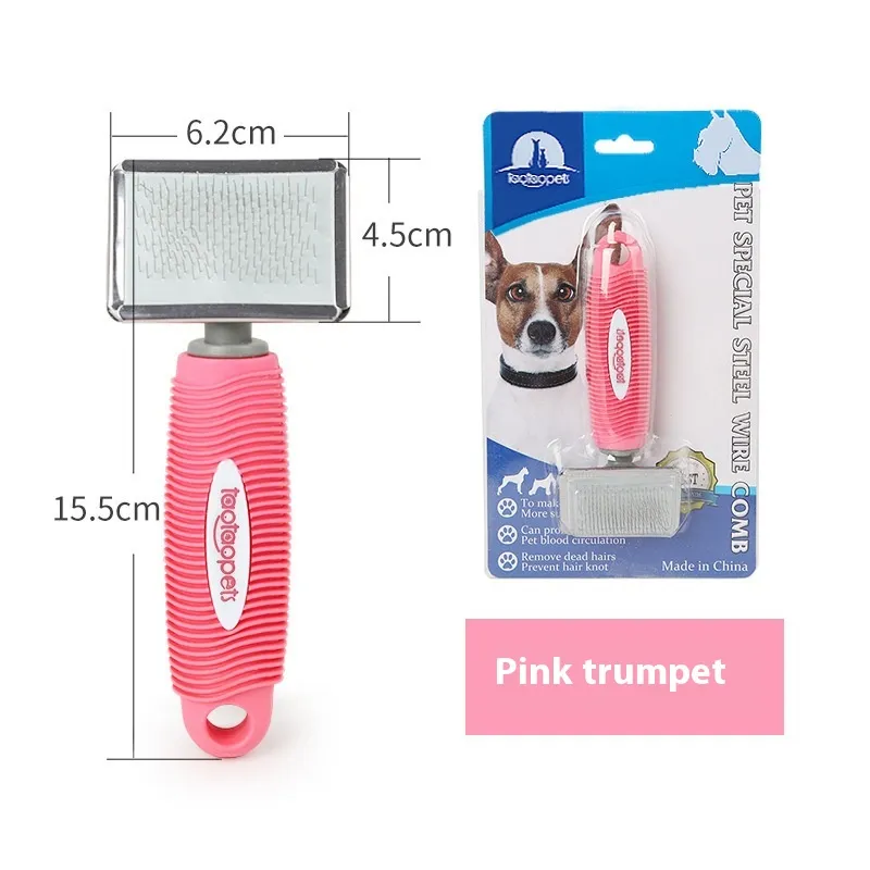 Fashion Comfortable Plastic Handle Pet Needle Comb - Small Pink