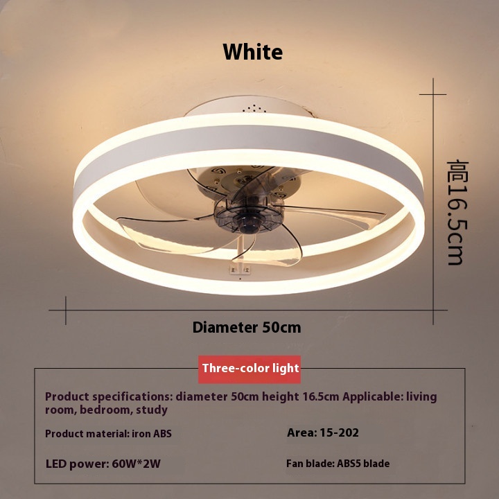 Bedroom Living Room Invisible LED Ceiling Ceiling Fan Lights – 50cm White, 220V Frequency Conversion