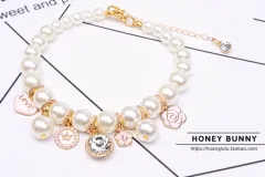 Pet Accessories Dog Chain Teddy Lace Bow Cat Bell - Pink Rhinestones - View 1