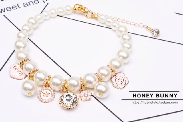 Pet Accessories Dog Chain Teddy Lace Bow Cat Bell Pink Rhinestones - Shop at LoveMi