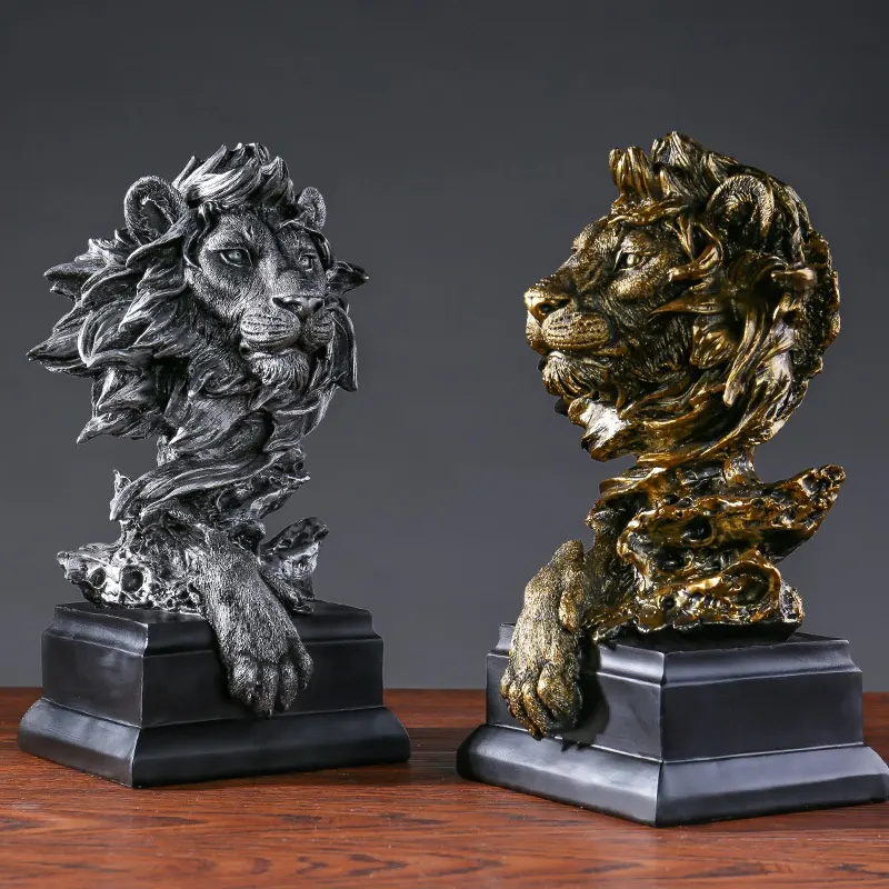 American Retro Animal Copper Lion Head Portrait Resin Craft