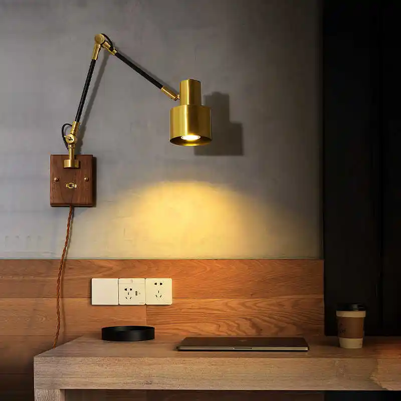 Retro Bedroom Bedside Lamp Rocker Arm Wireless Creative Wall Lamp