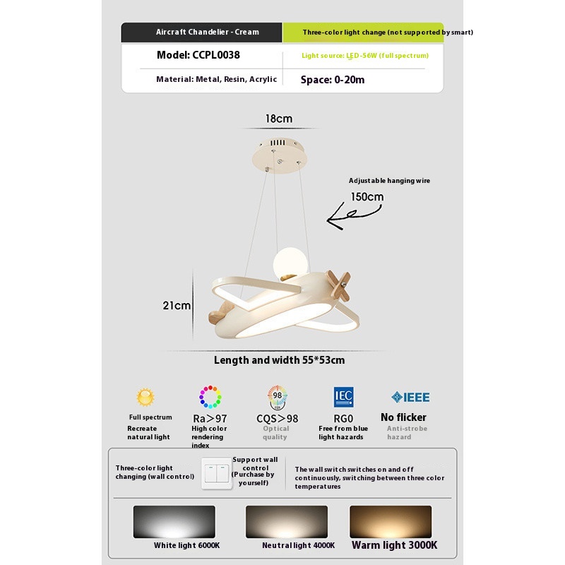 Children’s Room Chandelier Cream Style Bedroom Aircraft Lamp