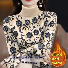Turtleneck Print Inner Wear T-shirt Female Fashion - Yellow Background Flower - View 1