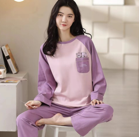 Home Wear Women's Plus Size Cartoon Loose Outfit Outer Wear New Long Sleeve K01 L - Shop at LoveMi