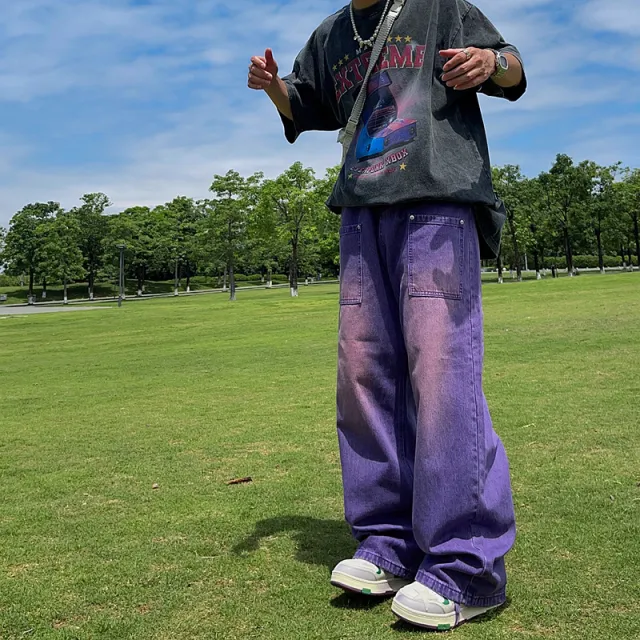 Men's Straight Loose Purple Niche Wide leg Casual Trousers Purple - Shop at LoveMi