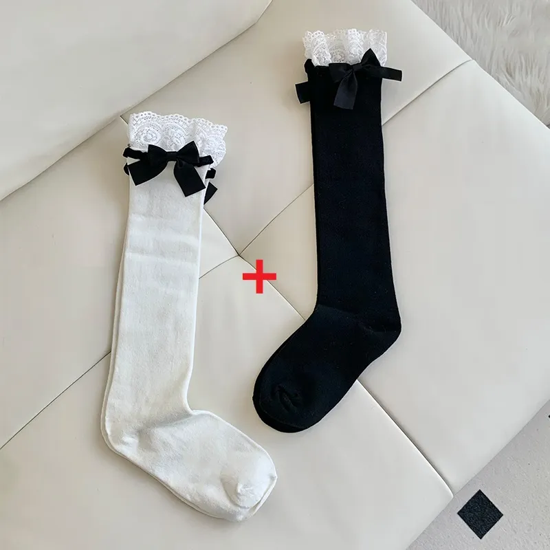 Sweet Girl Slim Fit Jk Bow White Cute Calf Socks - Mixed Colour 2 Pairs