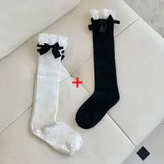 Sweet Girl Slim Fit Jk Bow White Cute Calf Socks - Mixed Colour 2 Pairs - View 1
