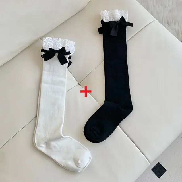 Sweet Girl Slim Fit Jk Bow White Cute Calf Socks Mixed Color 2 Pairs - Shop at LoveMi