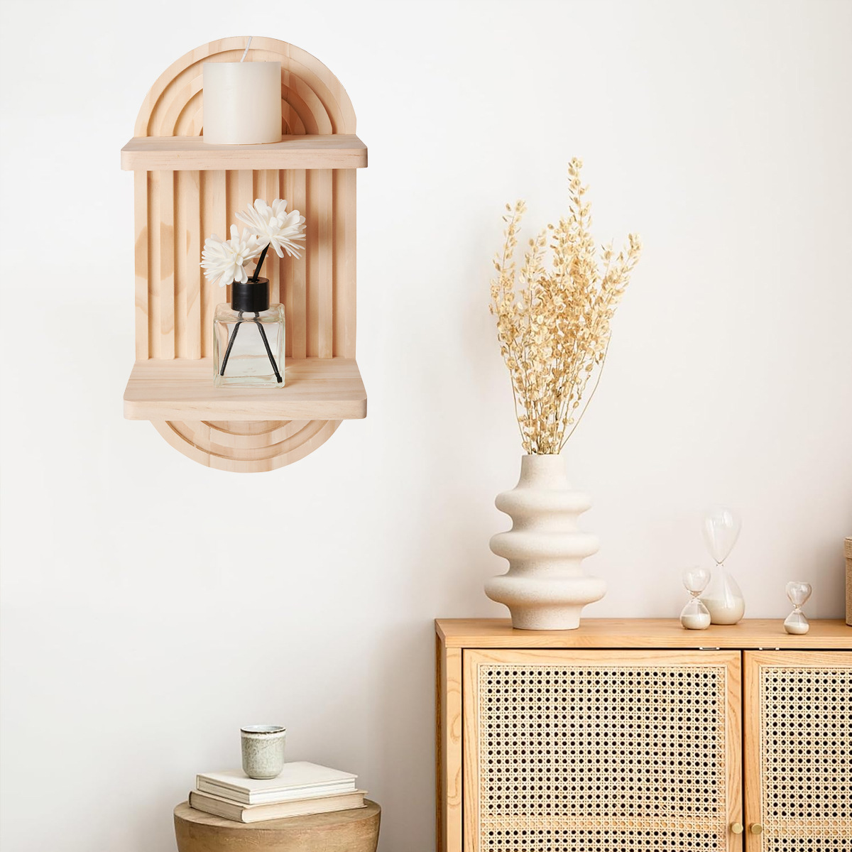 Wooden Wall Mount Candlestick Shelf