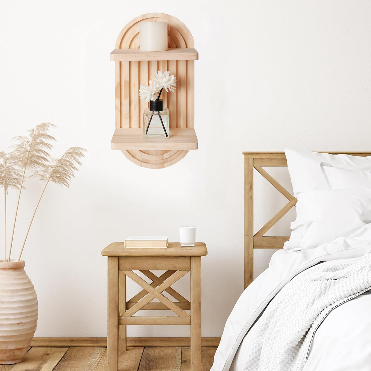 Wooden Wall Mount Candlestick Shelf, picture 2 of 3