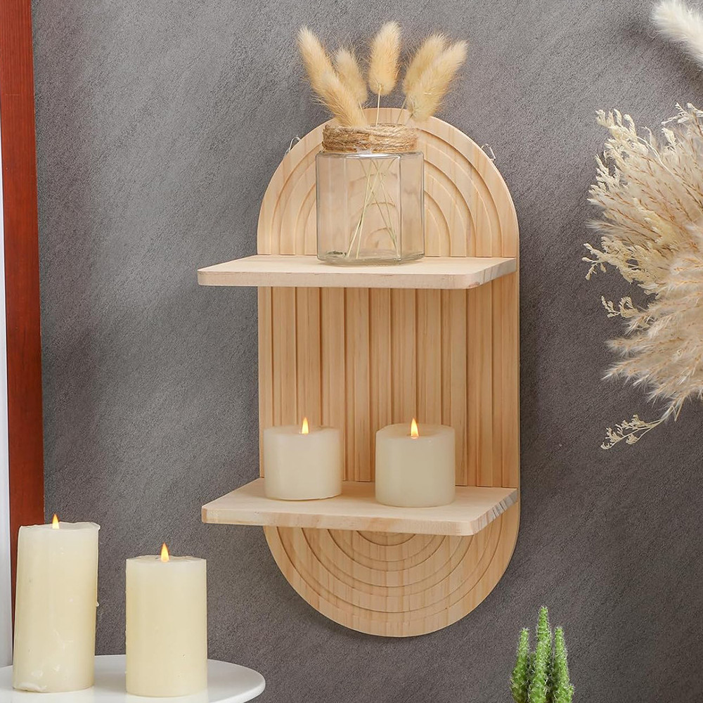 Wooden Wall Mount Candlestick Shelf, picture 3 of 3