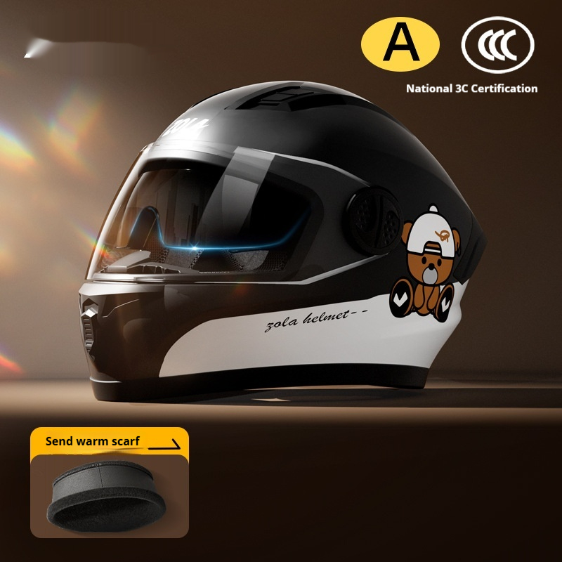 Motorcycle Helmet Warm Anti-fog Double Mirror – Black And White