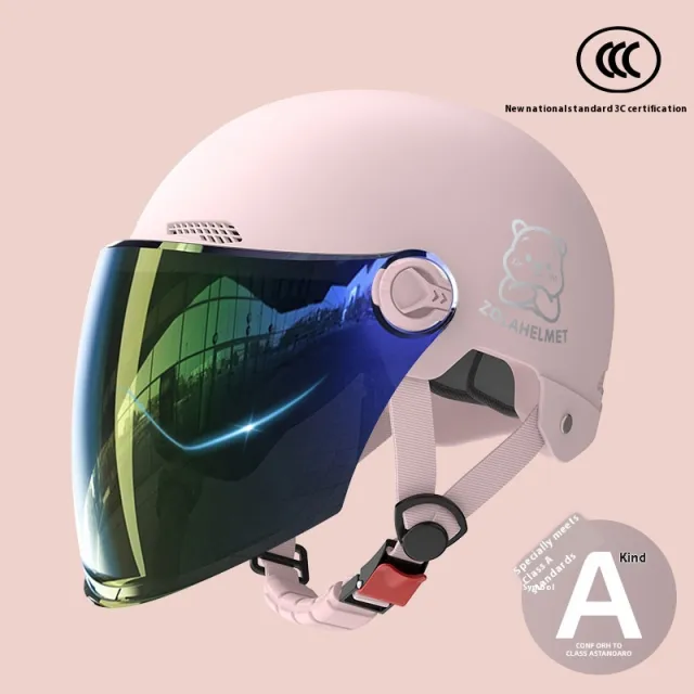Helmet Electric Car Female Ventilation Lightweight Pink Colorful Double Mirror - Shop at LoveMi