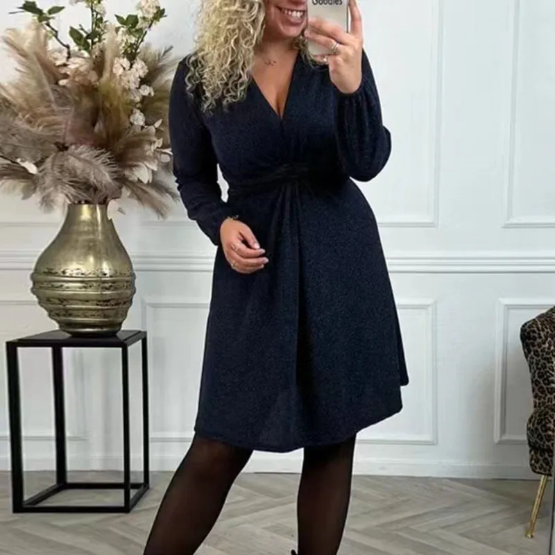 V-neck Long Sleeve Waist Dress Women's Clothing