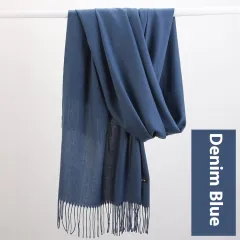 Pure Colour Warm Keeping Scarf All-match Cashmere Shawl - Denim Blue - View 1