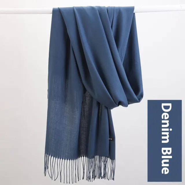 Pure Color Warm Keeping Scarf All match Cashmere Shawl Denim Blue - Shop at LoveMi