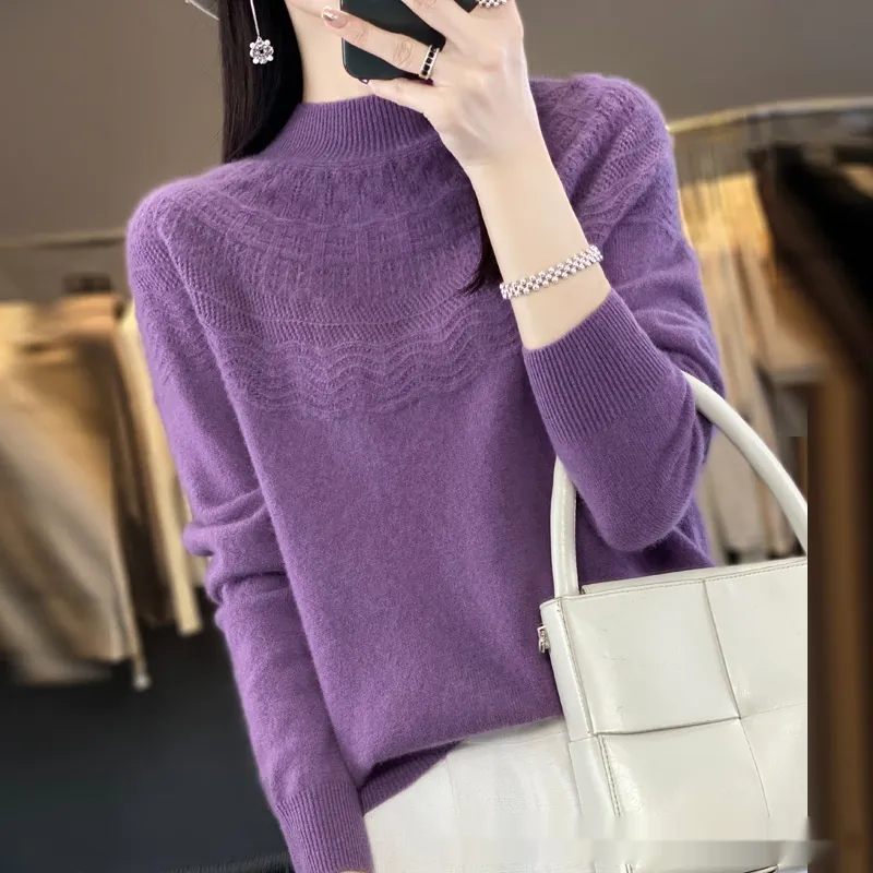 Half Turtleneck Slimming Wool Knitted Bottoming Shirt - Western Purple