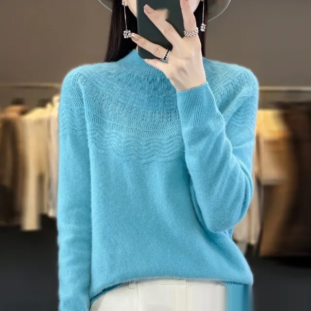 Half Turtleneck Slimming Wool Knitted Bottoming Shirt Lake Blue - Shop at LoveMi