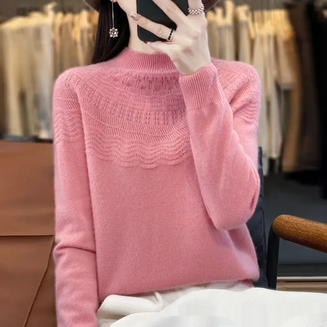 Half Turtleneck Slimming Wool Knitted Bottoming Shirt Light Pink - Shop at LoveMi