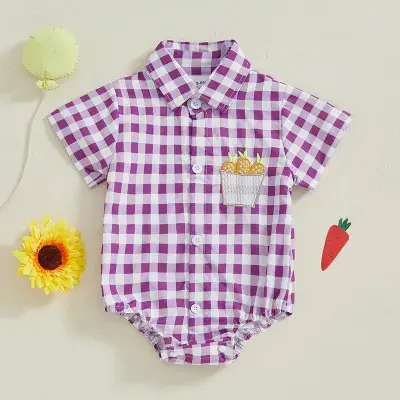 Infant Spring And Autumn Plaid Short-sleeved Shirt