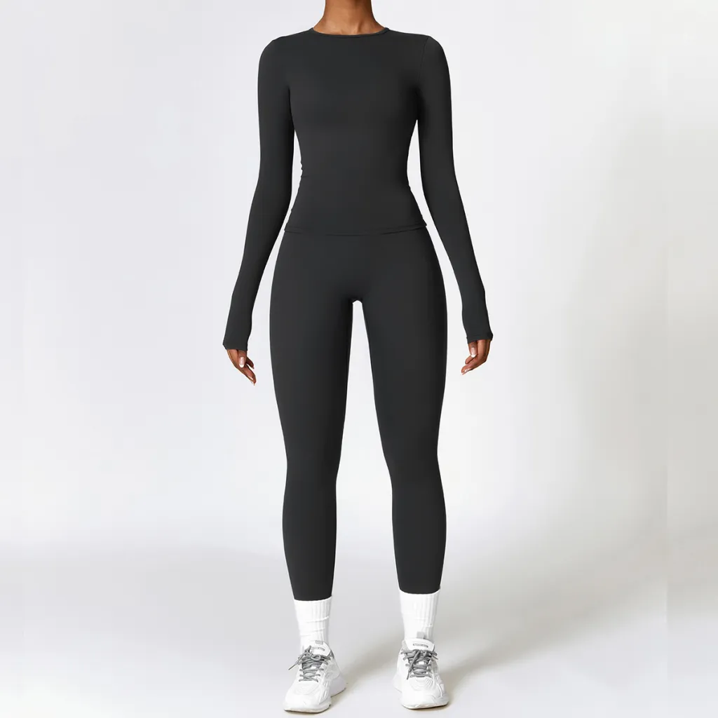 Tight-fitting Brushed Yoga Suit Quick-drying Fitness Clothes Fitness Long Sleeve Tracksuits Sports Suit Gym Top High Waist Leggings Women Sets Yoga...