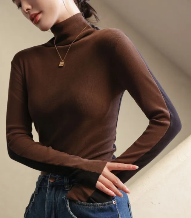 Thread Contrast Color Fit Long Sleeve Front And Back Wearable Base Clothing Coffee - Shop at LoveMi