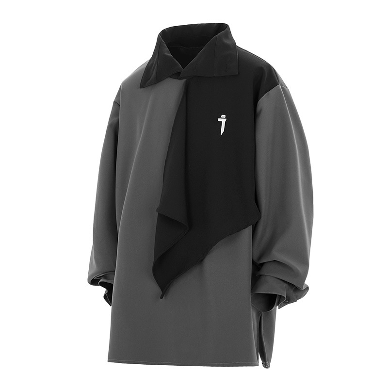 Irregular Stitching Long-sleeved Sweater Men's Loose Leisure Pullover