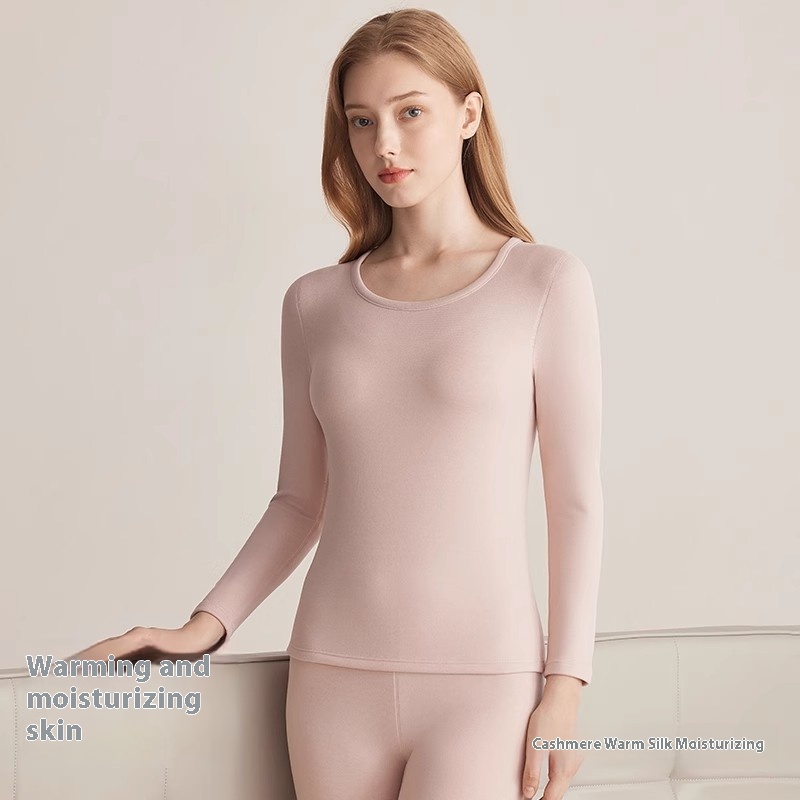 Autumn And Winter Fleece-lined Women's Base Shirt Cashmere Silk Long Underwear Suit