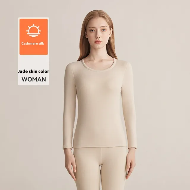 Autumn And Winter Fleece lined Women's Base Shirt Cashmere Silk Long Underwear Suit Skin Color Xxl - Shop at LoveMi